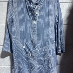 John Mark Blue and White Striped Blouse